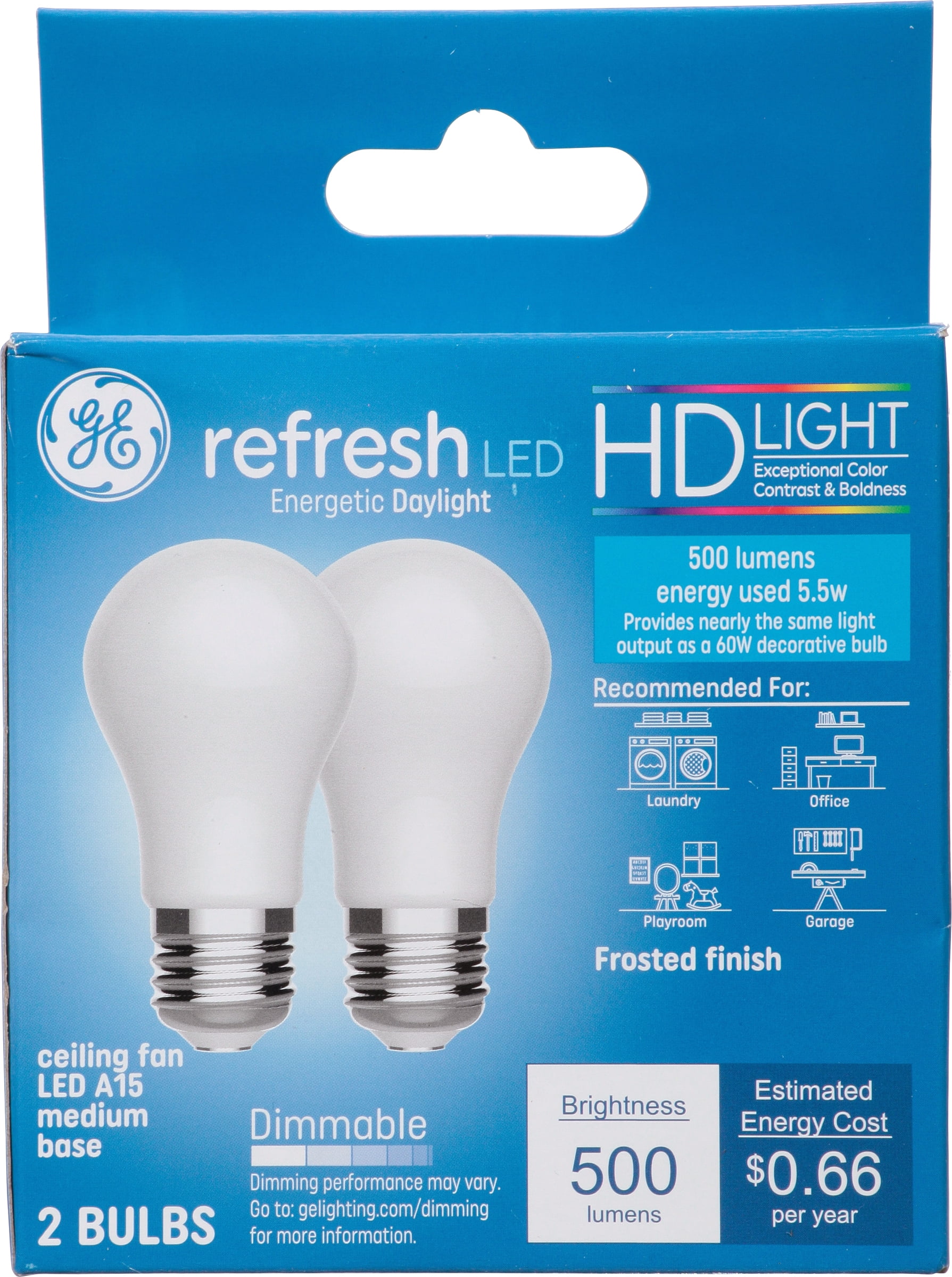 GE 31754 HD+ Refresh LED Ceiling Fan Light Bulbs, Daylight, A15, Medium