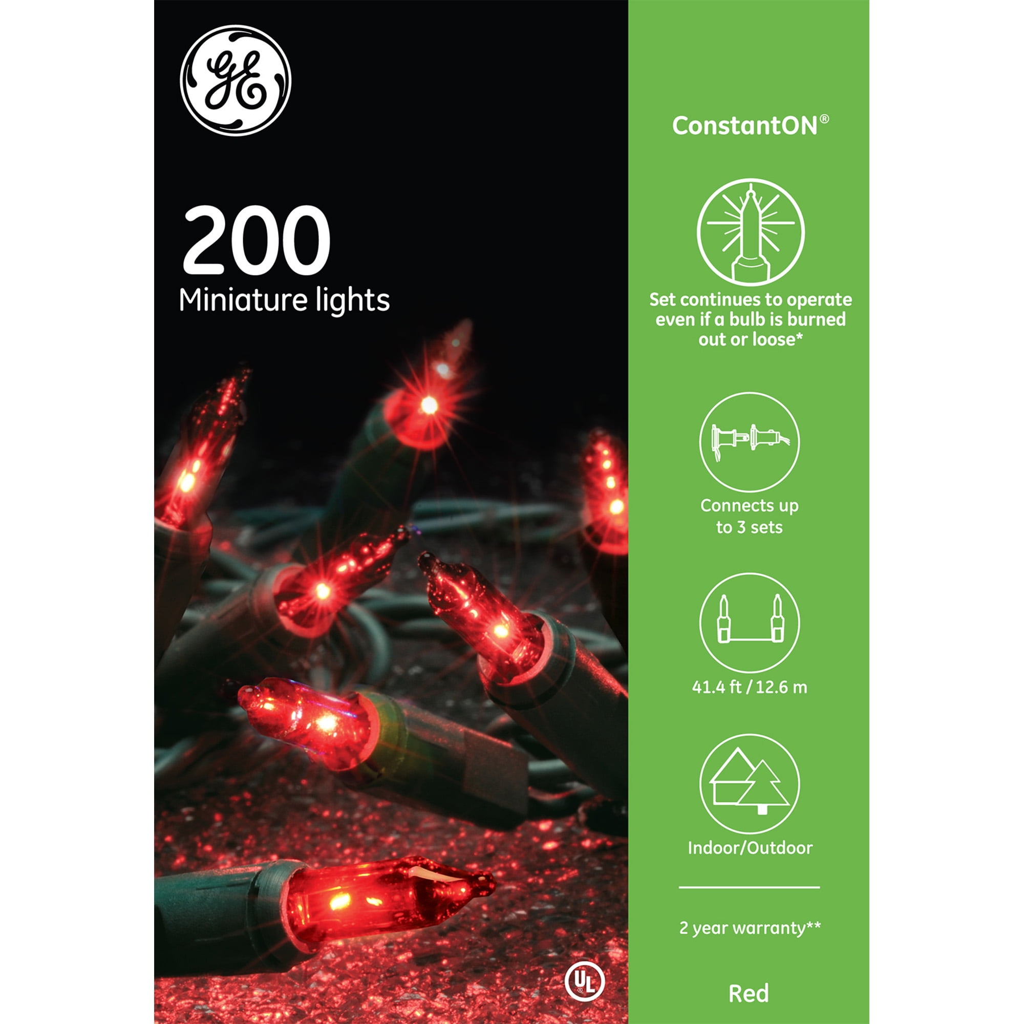 GE 200CT ConstantON Miniature Christmas Lights String Set Red