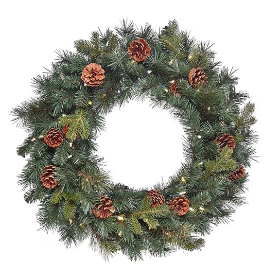 GE 26-in Pre-lit Battery-operated Green Mixed Needle Artificial Christmas Wreath