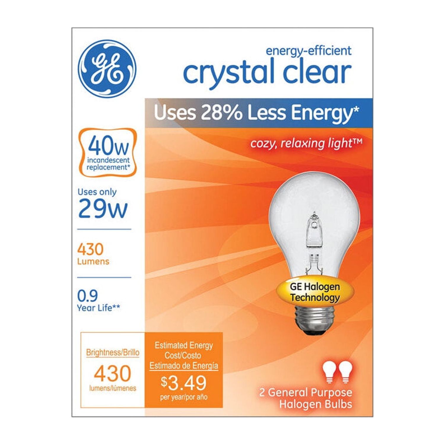 GE 29 Watt (40 Watt Equivalent) Clear Halogen Light Bulb, 2 Pack - image 1 of 4