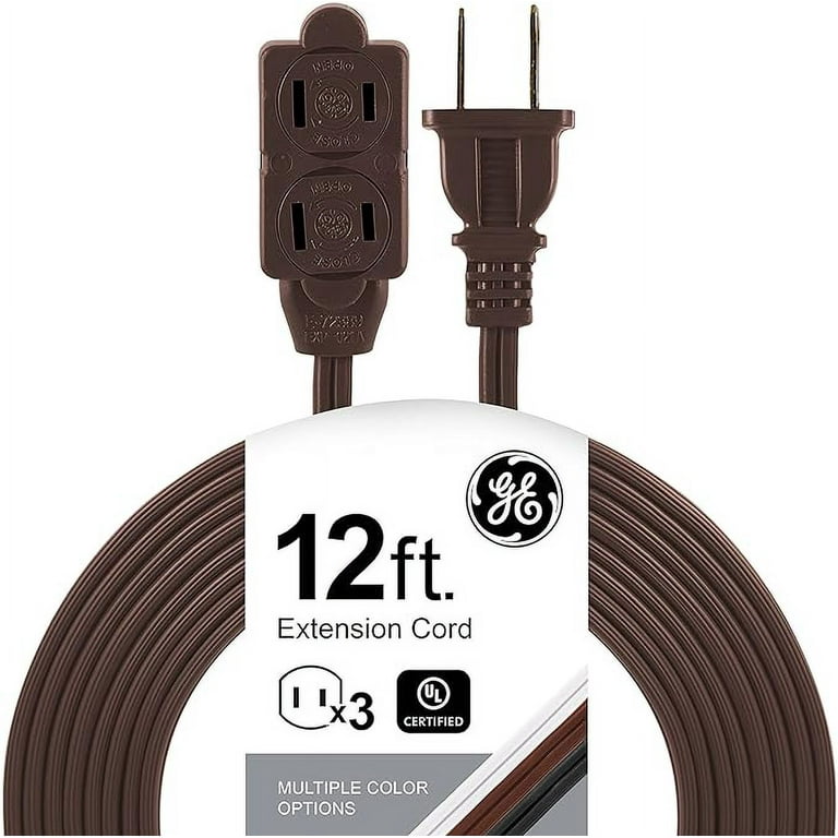 GE 3-Outlet Extension Cord with Multiple Outlets 12 Ft Extension Cord Power  Strip 2 Prong 16 Gauge Twist-to-Close Safety Outlet Covers Outdoor  Extension Cord Outlet Extender UL Listed Brown 51952 