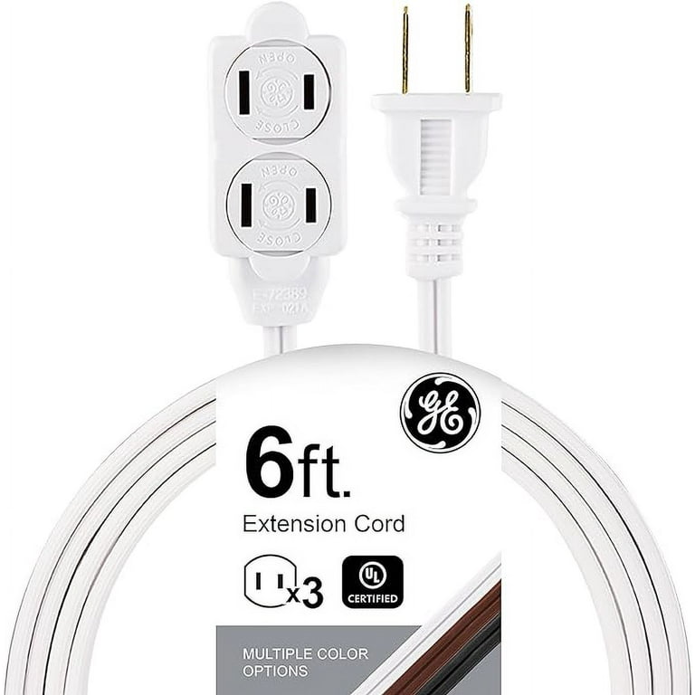 GE 3-Outlet Extension Cord with Multiple Outlets 6 Ft Extension Cord Power  Strip 2 Prong 16 Gauge Twist-to-Close Safety Outlet Covers Outdoor