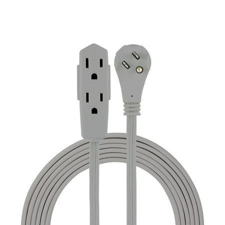 GE 3-Outlet Grounded Cord, 15ft., Right Angle Plug, Gray, 2pk, 43026