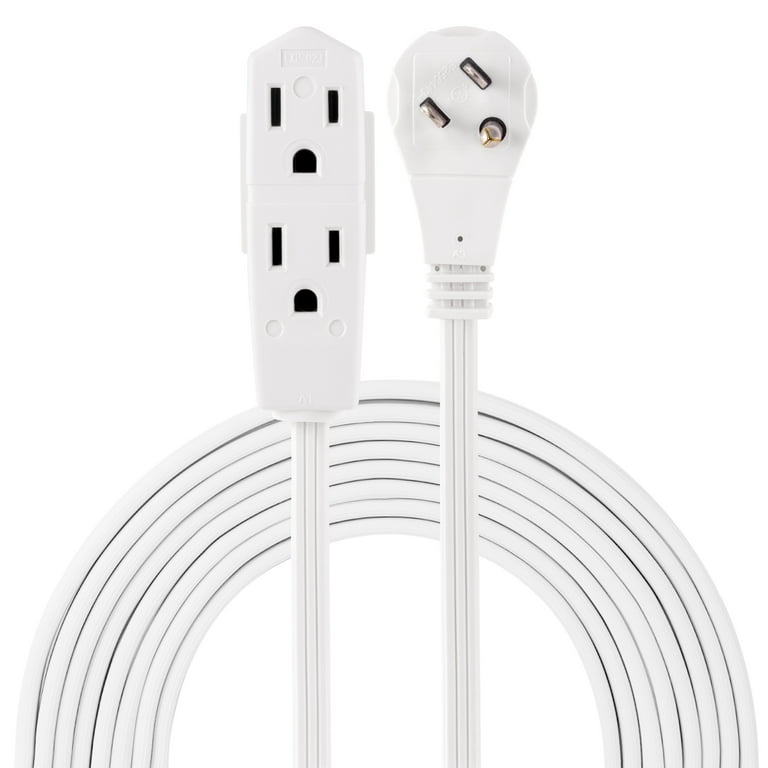 GE 3-Outlet Grounded Extension Cord, 15 ft., Right-Angle Plug, White, 56986  