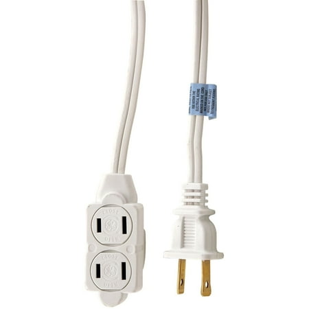 GE 3-Outlet Polarized Indoor Extension Cord with Twist-to-Close Outlet Covers, 6 Ft., White, 51937, JASHEP51937