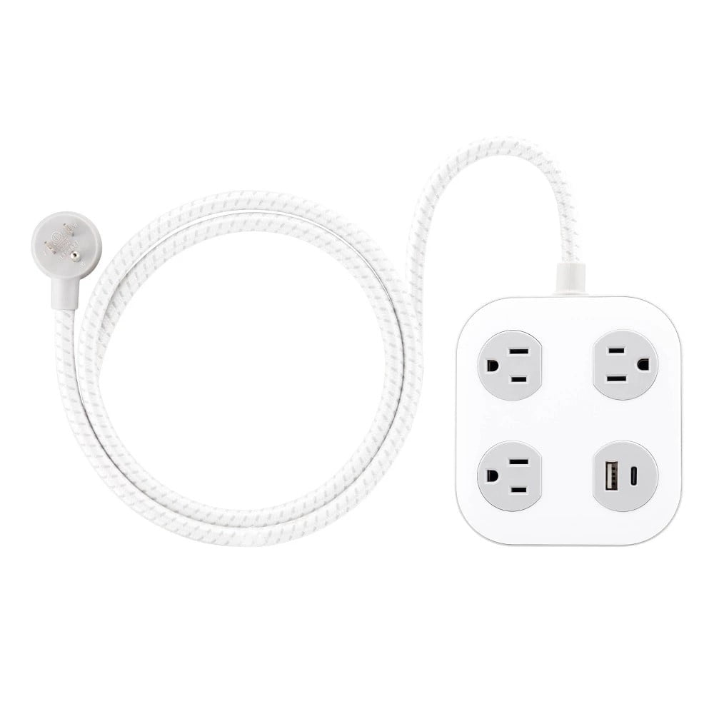 GE 3 Outlet Surge Protector Power Strip with USB‑A and USB‑C, 245 Joules, 4ft Braided Cord