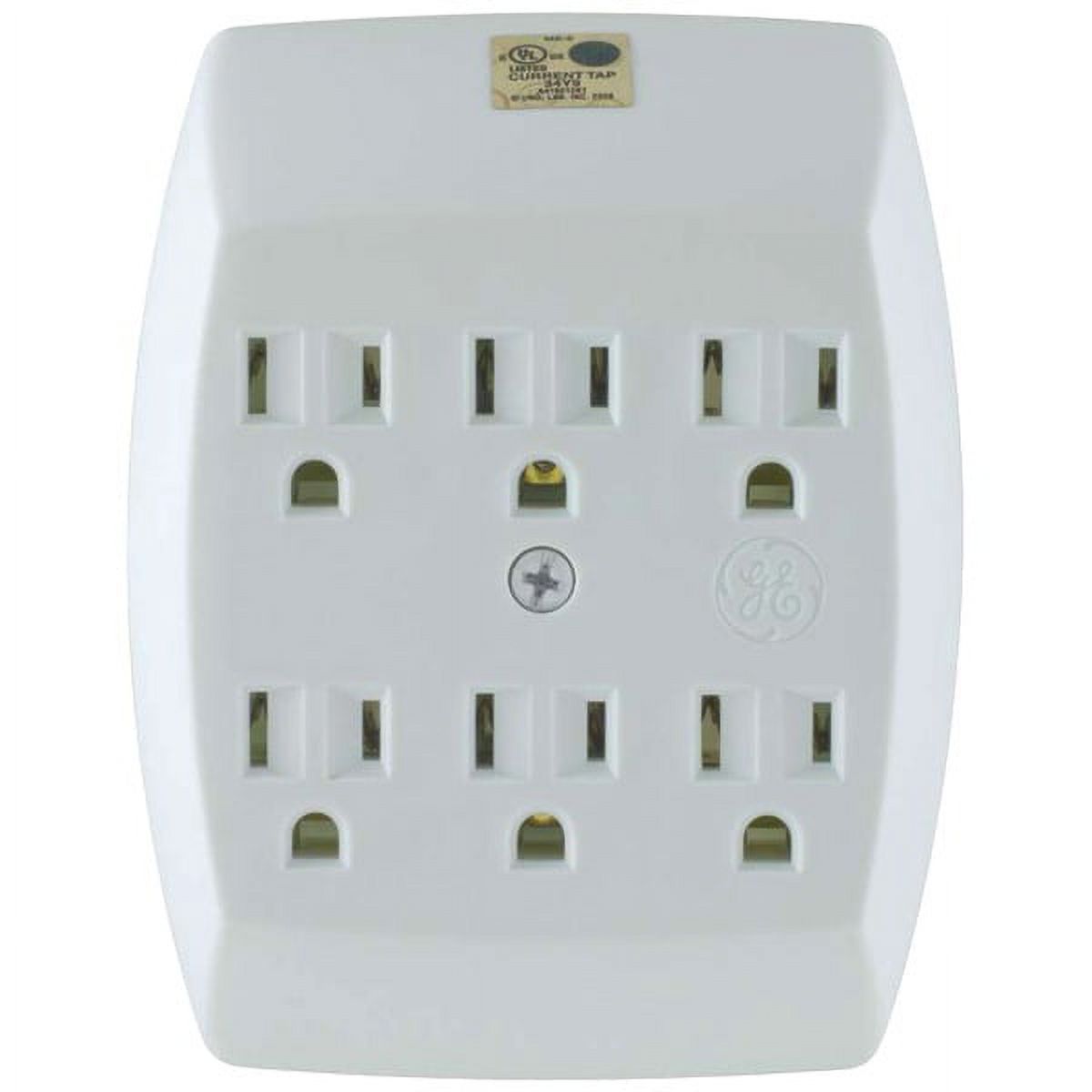 GE 3-Prong 6 Outlet Wall Adapter and Grounding Hex Tap, (White) - image 1 of 4