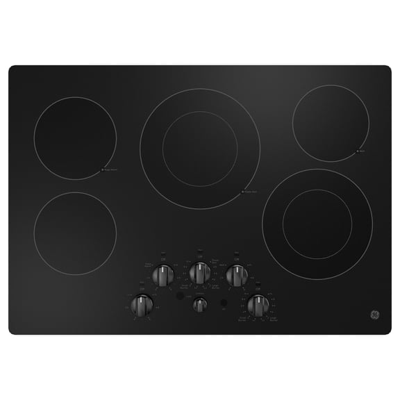 GE 30" Built-In Knob Control, 5 Burner Element Radiant Electric Cooktop in Black Model JEP5030DTBB