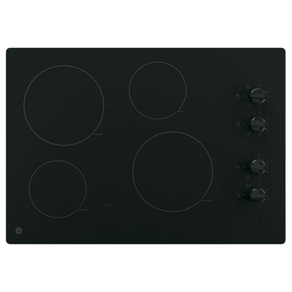 GE 30" Built-in Knob Control, 4 Burner Element Radiant Electric Cooktop in Black, JP3030DWBB
