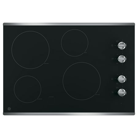 GE - 30" Built-In Electric Cooktop - Stainless Steel on Black