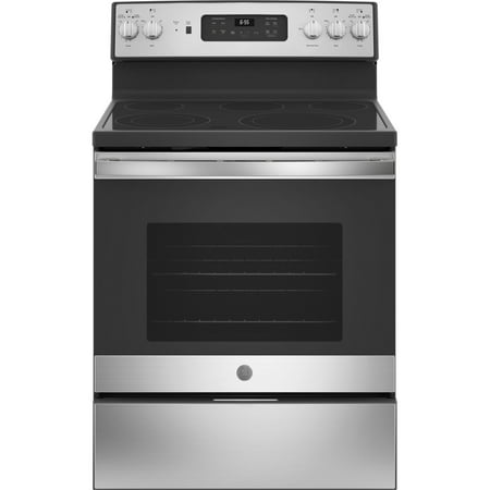 GE - 5.3 Cu. Ft. Freestanding Electric Convection Range with Self-Cleaning and No-Preheat Air Fry - Stainless steel