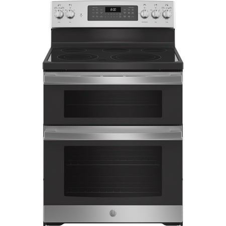 GE - 6.6 Cu. Ft. Freestanding Double Oven Electric Convection Range with Self-Steam Cleaning and No-Preheat Air Fry - Stainless steel