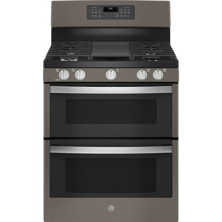 GE - 6.6 Cu. Ft. Freestanding Double Oven Electric Convection Range with Self-Steam Cleaning and No-Preheat Air Fry - Slate