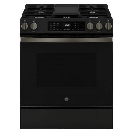 GE - 5.3 Cu. Ft. Slide-In Gas Convection Range with Steam Cleaning and EasyWash Tray - Black Slate