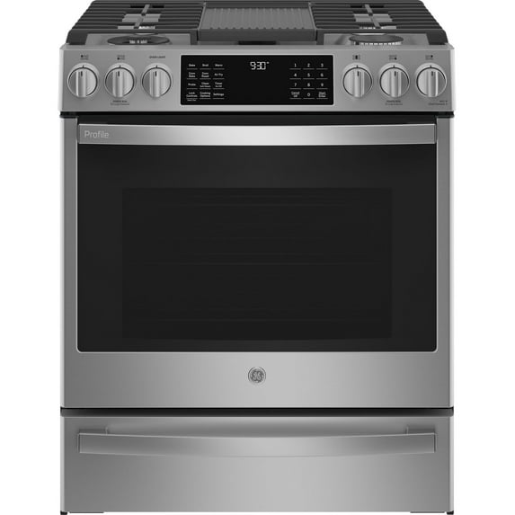 GE 30" Smart Slide-In Front-Control Gas Fingerprint Resistant Range