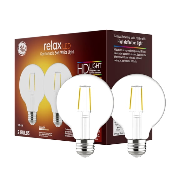 GE 31536 G25 Relax HD Decorative LED Light Bulb, 4.5 Watts