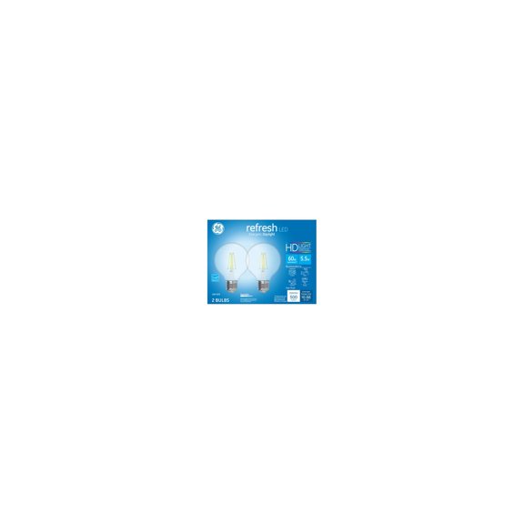 GE 31705 LED Refresh Globe Light Bulbs, Clear Daylight, 500 Lumens, 5.5 Watt, 2-Pk. - Quantity 1