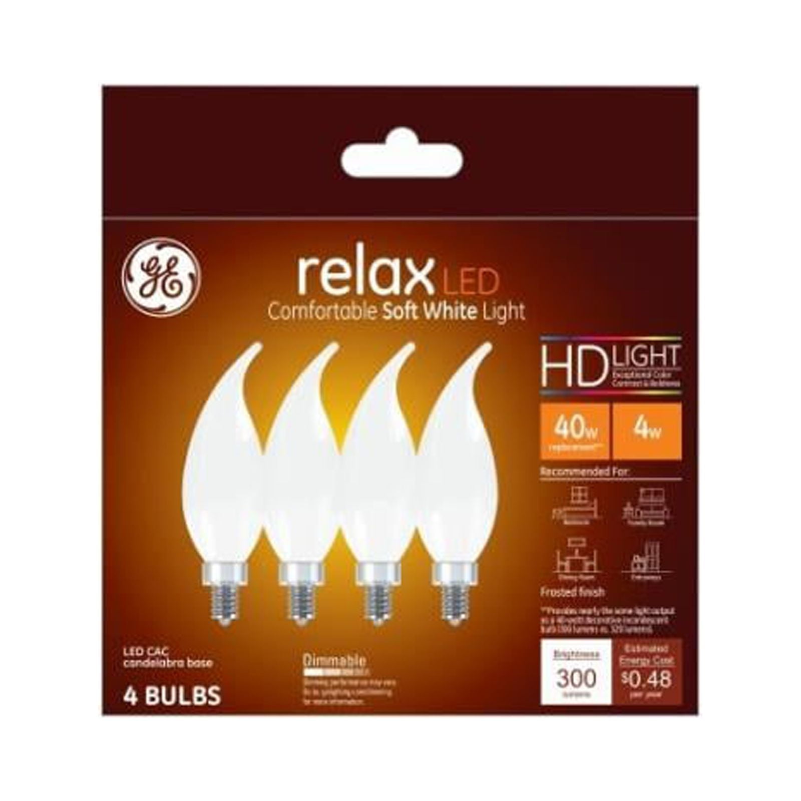 GE 4-Pack 40W Soft White Dimmable LED Candle Bulbs
