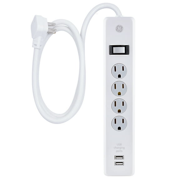 GE 4-Outlet, 2-USB Surge Protector, 6ft., White – 36391