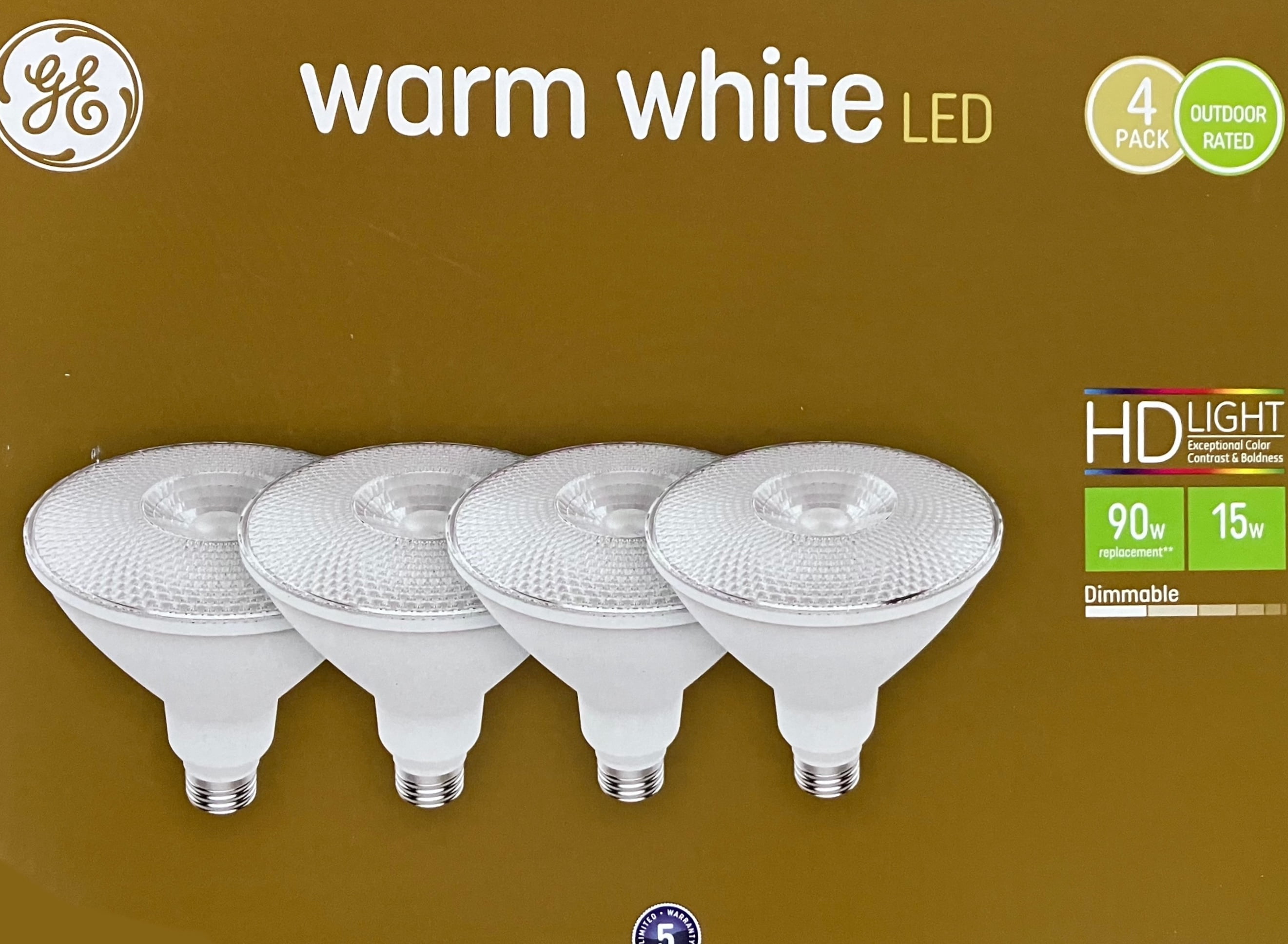 GE 4-Pack Warm White LED PAR38 Flood Lights, 15 Watt, 1200 Lumens, Dimmable, Indoor/Outdoor