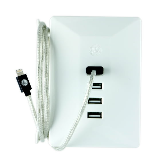 GE 4-Port USB Type-a Charging Dock with Surge Protection, White, 31712