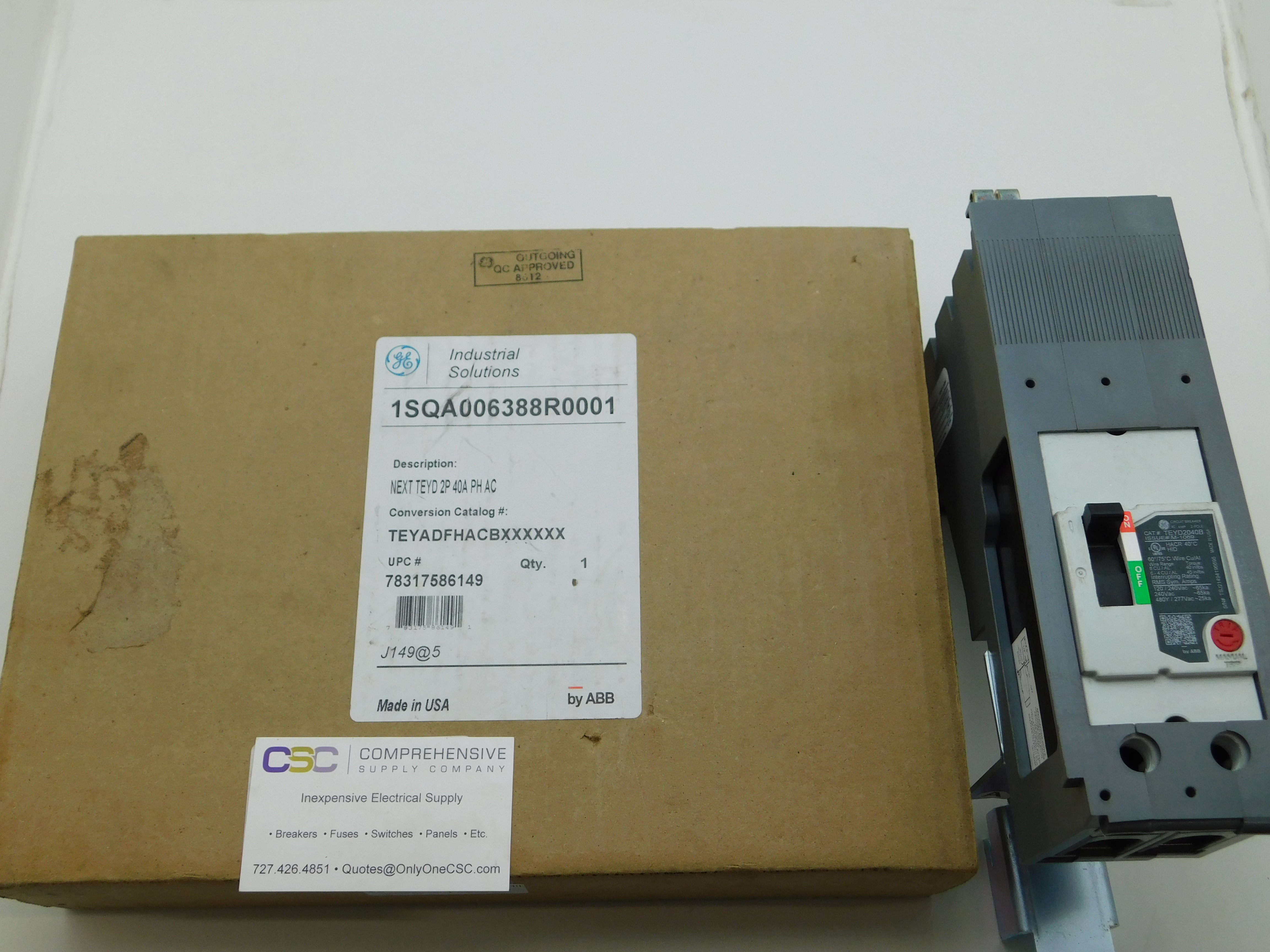 GE  40A AMP 2P POLE 25kA@480Y/277V NEXT TEYH PLUG ON CIRCUIT BREAKER - 1SQA006388R0001 - NIB