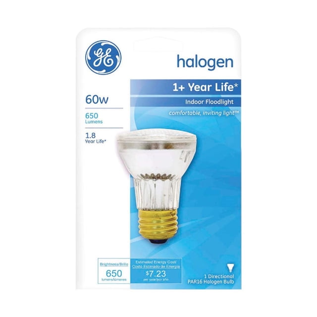 Edison Halogen GE 47578-6 60W Halogen Floodlight Bulbs, PAR16, Indoor Use, Medium Base ...