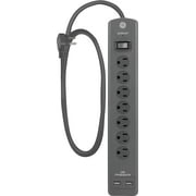 GE 4ft 7-Grounded Outlet Surge Protector, 2 USB, Gray - 53276