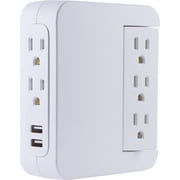 GE 5-Outlet 2 USB Port Surge Protector Swivel Wall Tap, White - 39429
