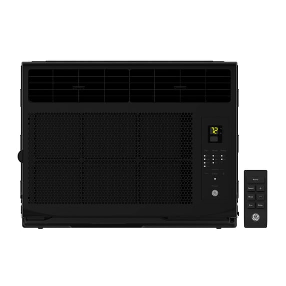 GE 6,000 BTU Electronic Window Air Conditioner, Black Compact AC Cools Rooms up to 250 sq ft, Digital Controls with Remote, Energy Saver Mode, 24Hr Timer, Easy Install Kit Included
