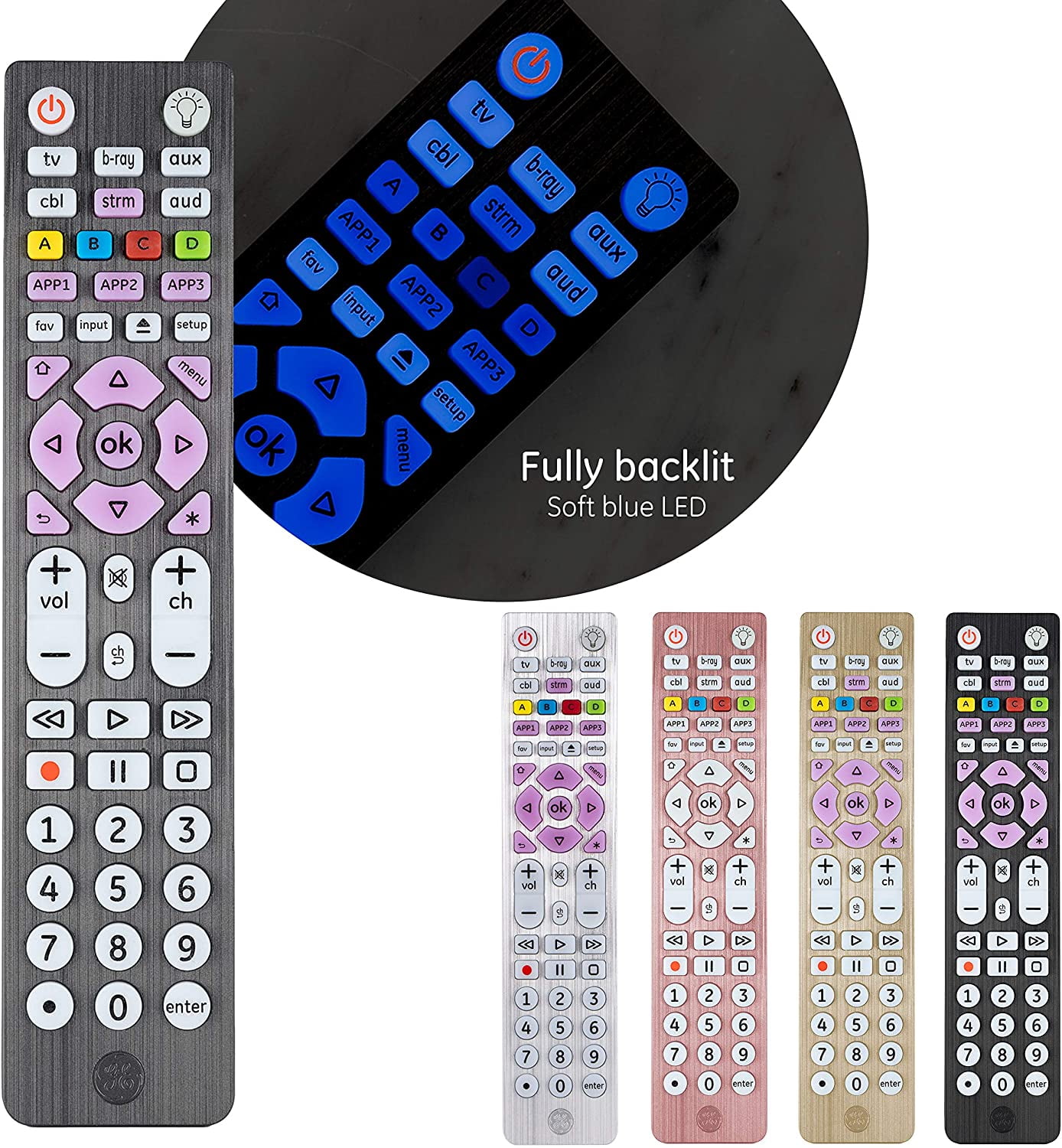 GE 6Device, Backlit Universal Remote Control, Brushed Graphite, 47507