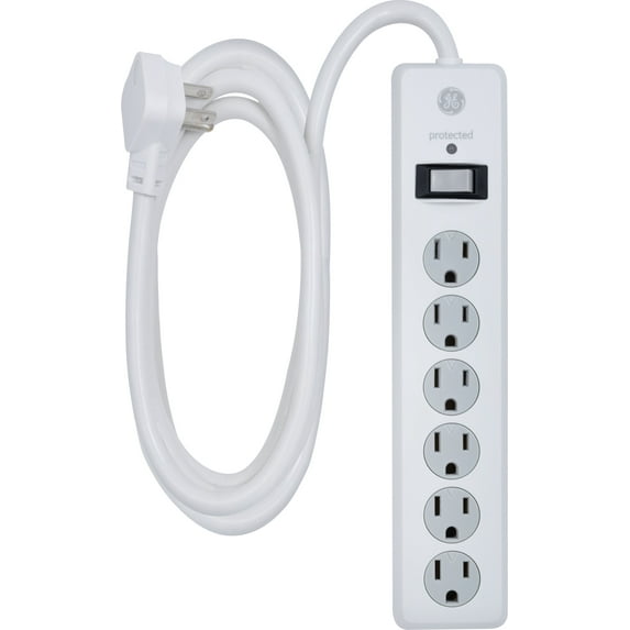 GE 6-Grounded Outlet Surge Protector, 10 ft., White - 14092