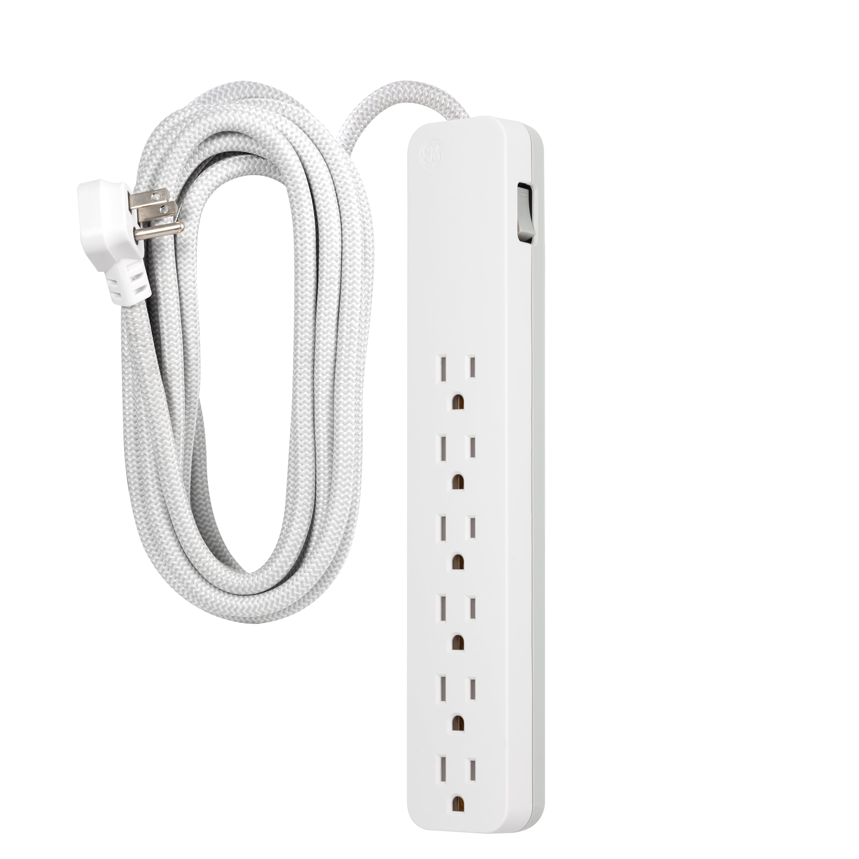 GE 6Grounded Outlet Surge Protector, 840J, 20ft. Braided Cord, White