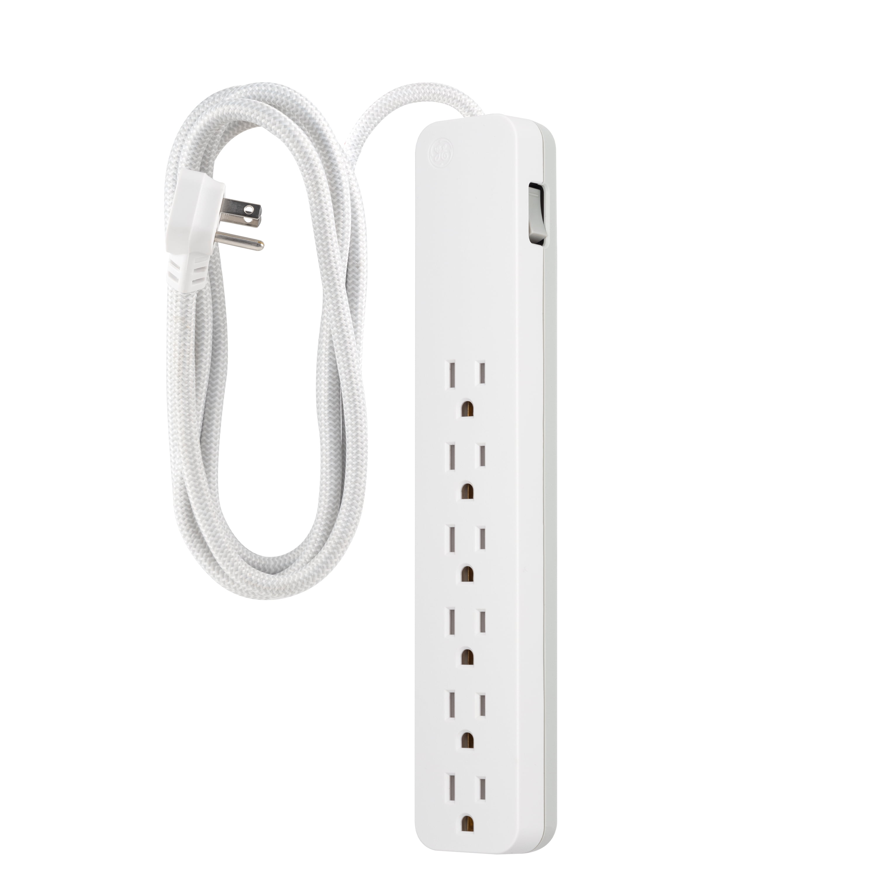 GE 6Grounded Outlet Surge Protector, 840J, 8ft. Braided Cord, White
