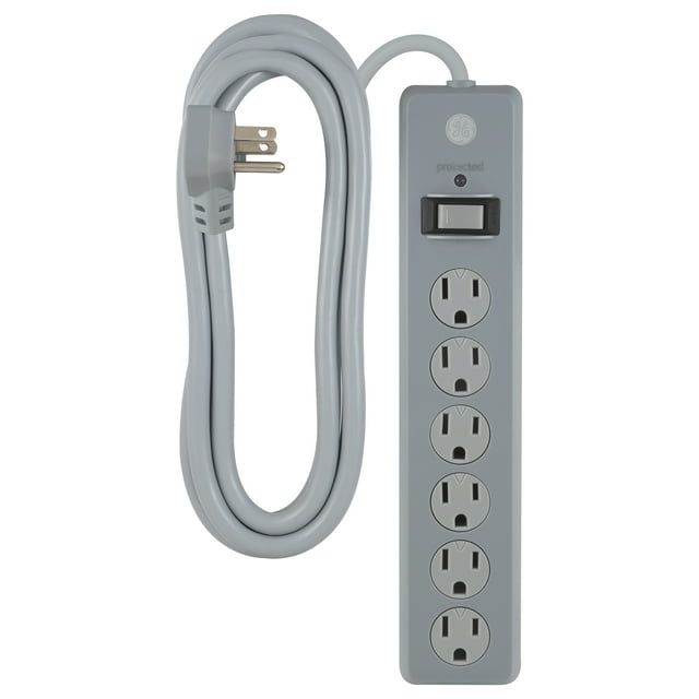 GE 6Grounded Outlet Surge Protector, Safety Covers, 10ft., Gray61348