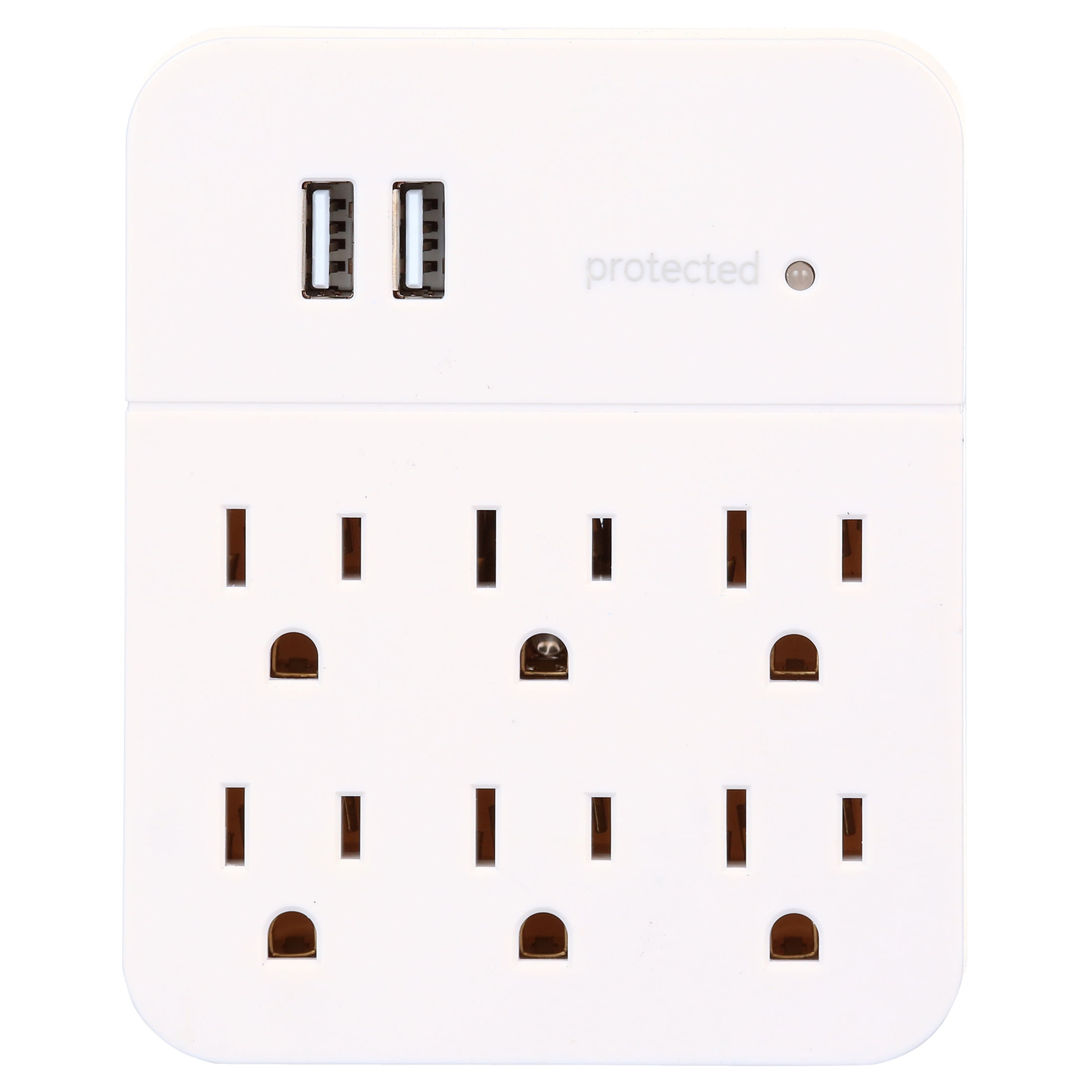 GE 6-Outlet 2-USB Ports Charging Adapter with Surge Protection, 36735 ...