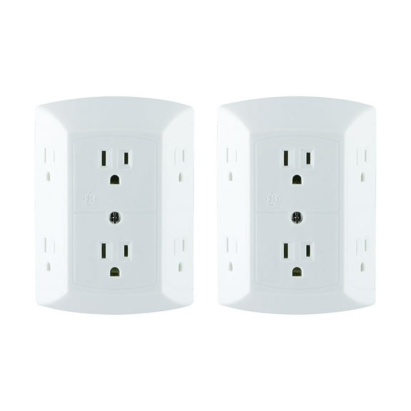 GE 6-Outlet Grounded Tap, White, 2pk – 40222