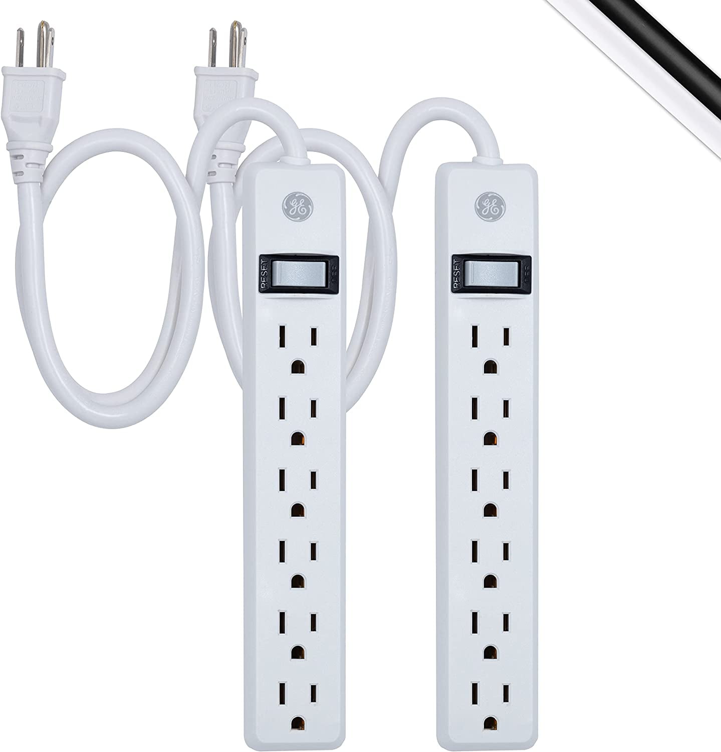 White 6-Outlet Heavy Duty Power Strip with Circuit Breaker, 2 Pack