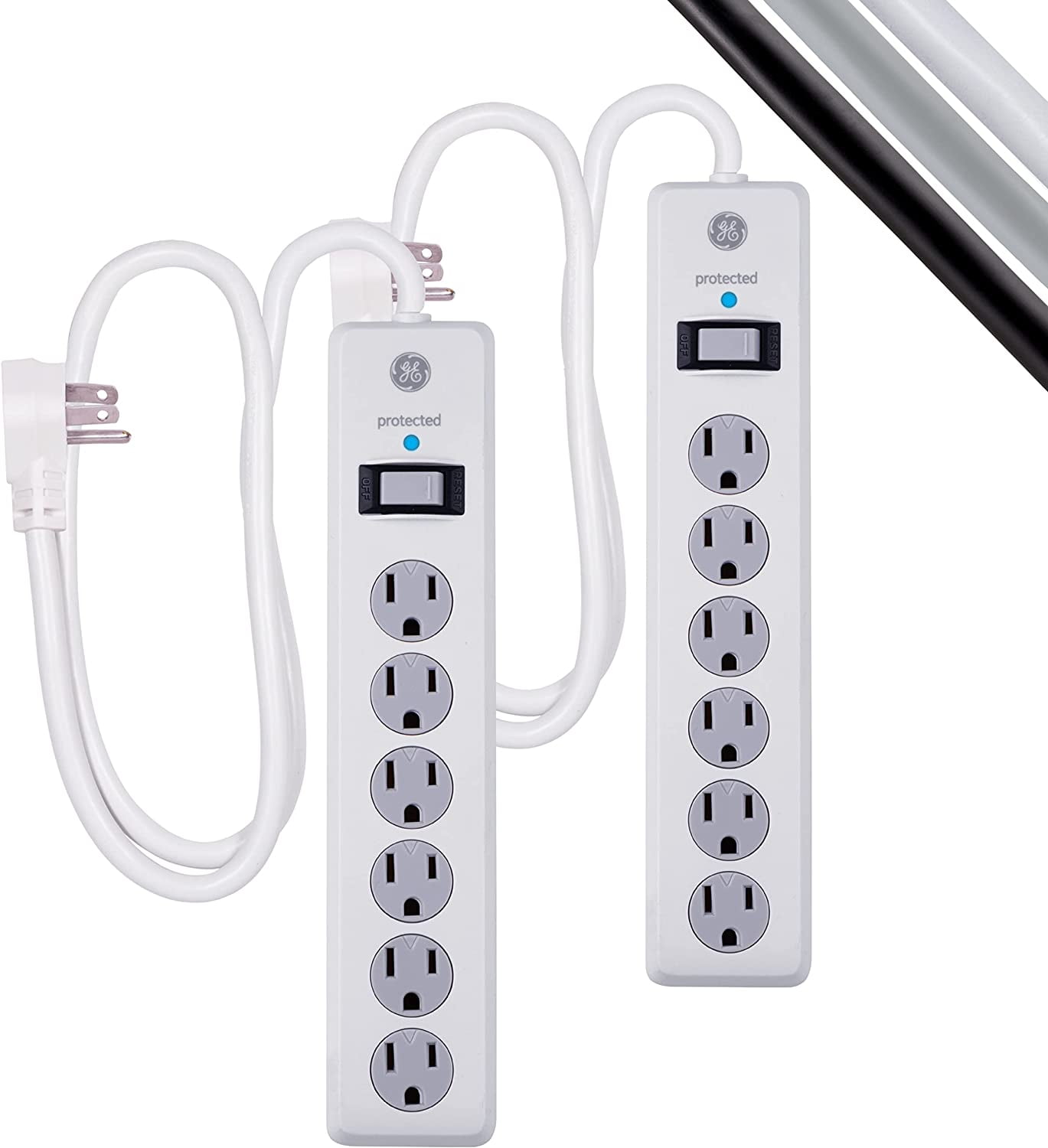 GE 6Outlet Surge Protector, 2 Pack, 4 Ft Extension Cord, Power Strip