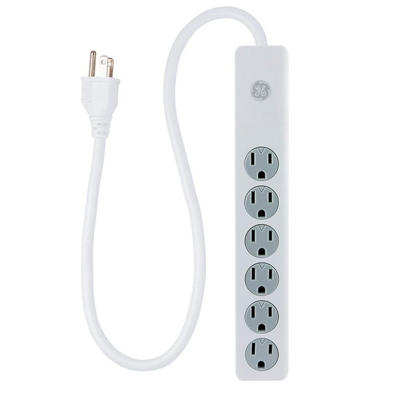 GE 6 Outlet Surge Protector, 2 ft Extension Cord, White - 33656