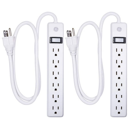 GE 6 Outlet Surge Protector 3ft. 450J White 2 Pack – 14709