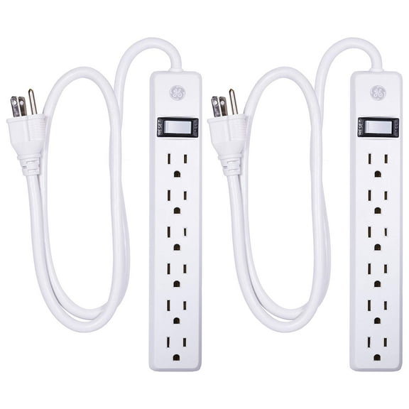 GE 6 Outlet Surge Protector 3ft. 450J White 2 Pack 14709