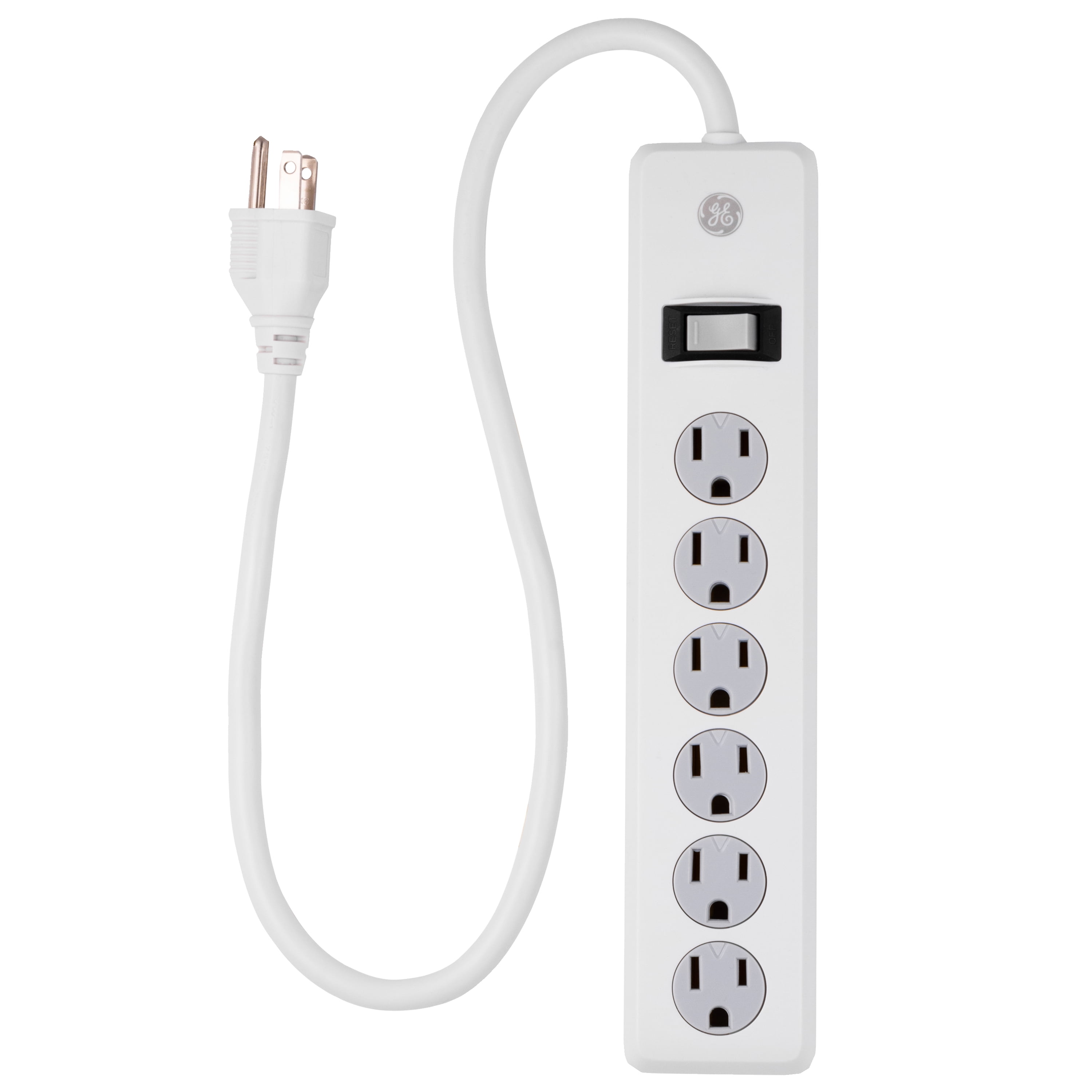 GE home electrical 6-Outlet Power Strip, 2 Pack, 2 Ft Extension Cord, Heavy  Duty Plug, Grounded, Integrated Circuit Breaker, 3-Prong, Wall Mount, UL