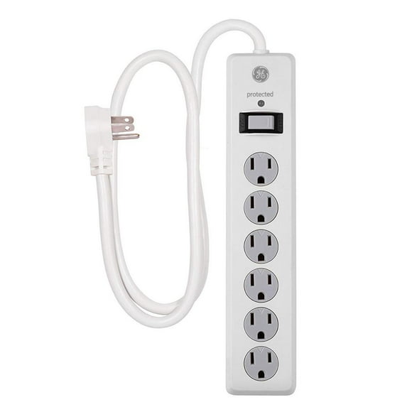 GE 6-Outlet Surge Protector, 4ft., White 800J – 33658