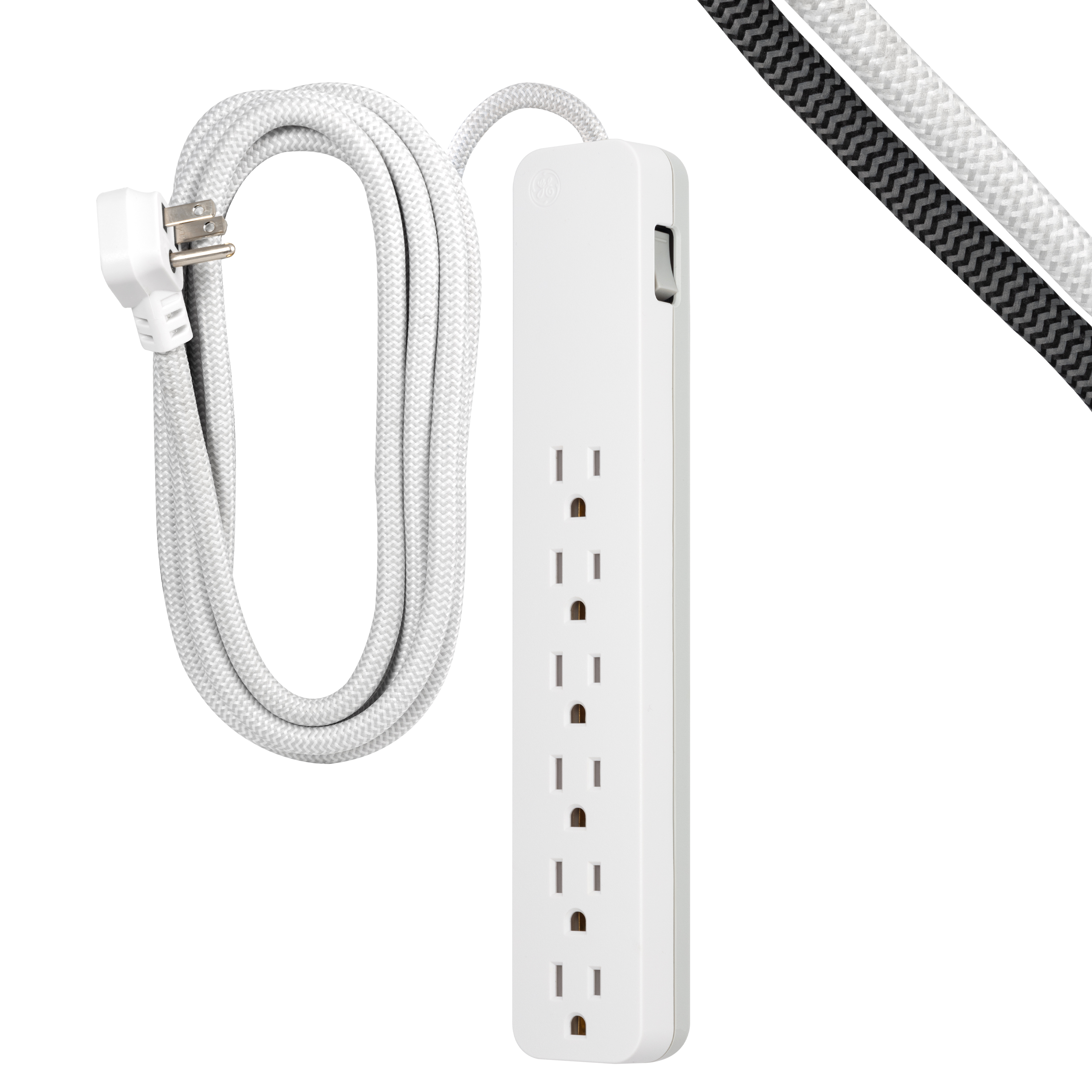 GE 6-Outlet Surge Protector, 840J, 10ft. Braided Cord, White, 62933 - image 1 of 7