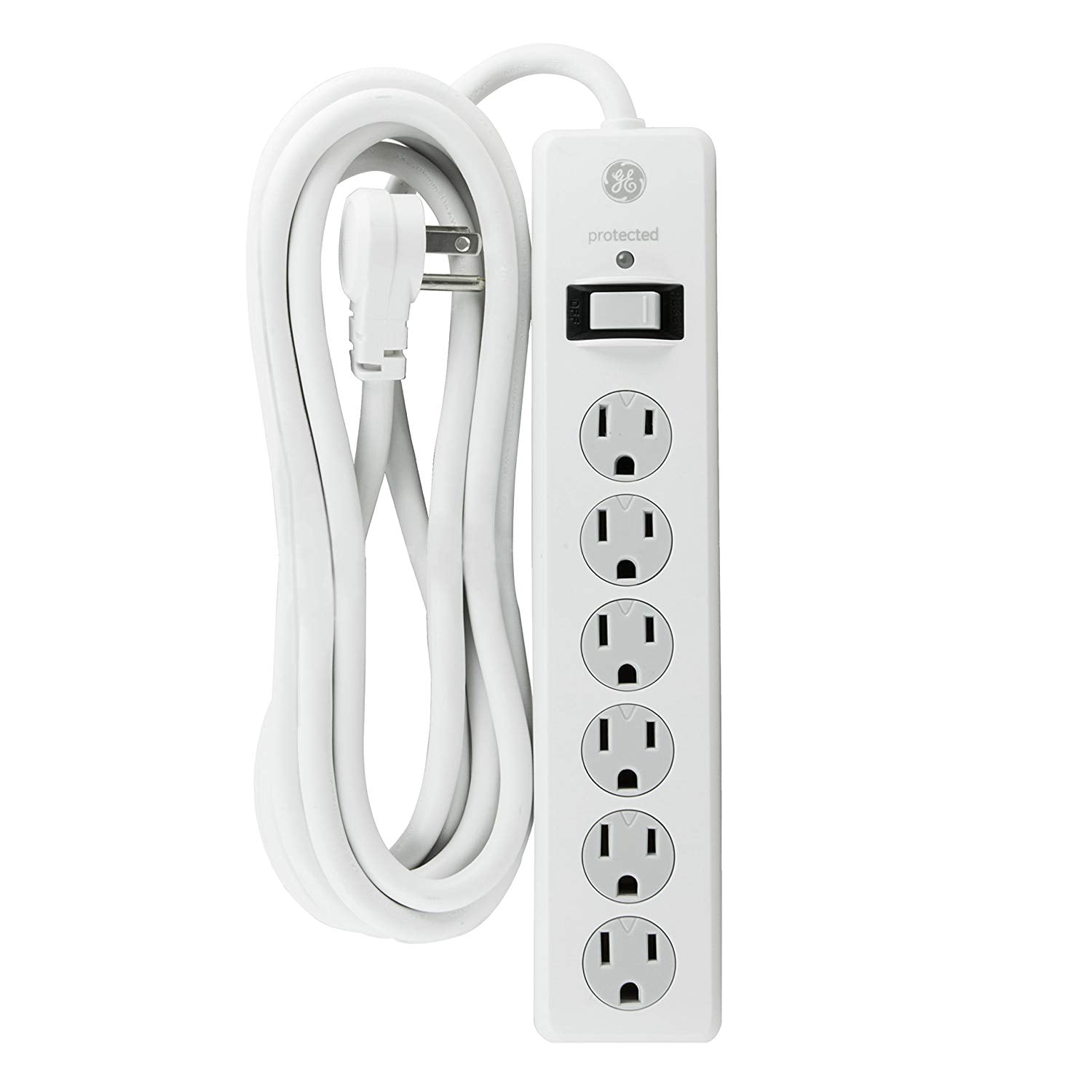 White 8' Cord 6-Outlet Surge Protector Power Strip