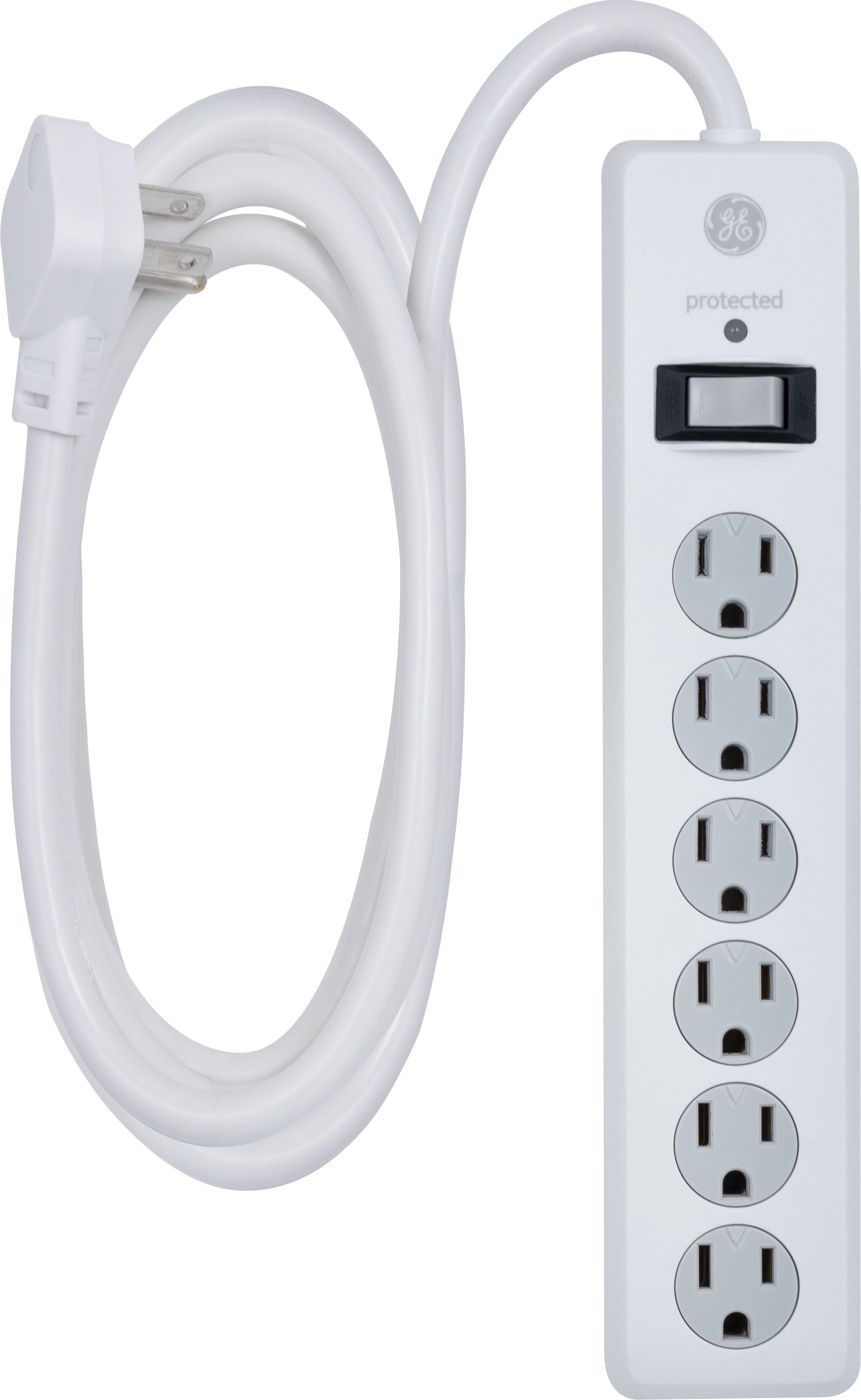 GE 6-Outlet Surge Protector Power Strip,10 ft. Extension Cord, White 