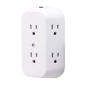 GE 6-Outlet Wall Adapter, Reset Button, Wide Spaced Outlets, 56575