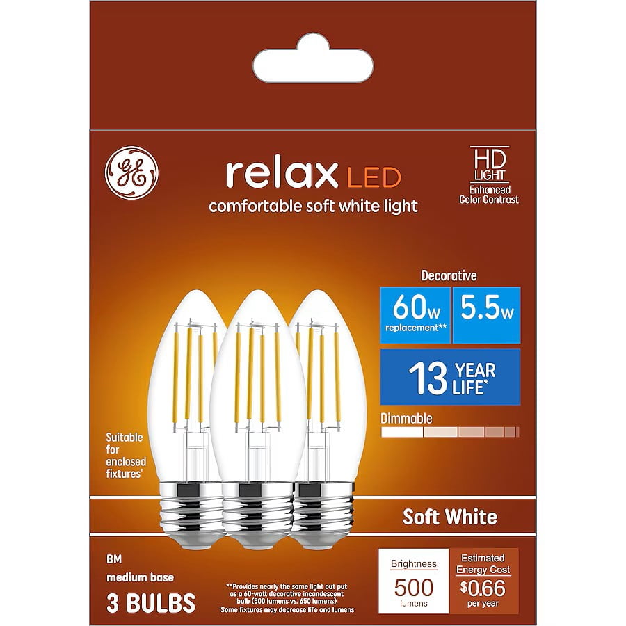 GE 60-Watt EQ B11 Soft White Medium Base (e-26) Dimmable LED Decorative Light Bulb (3-Pack) Item # Model #93130683