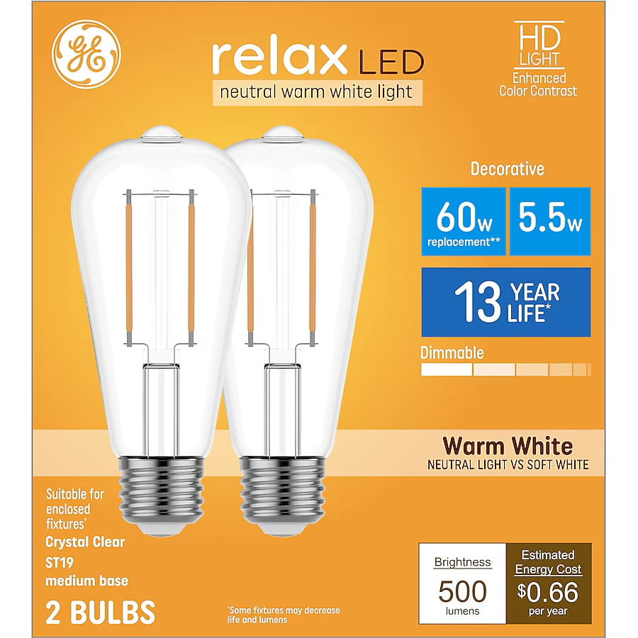 GE 2-Pack Warm White Dimmable LED Decorative Light Bulbs